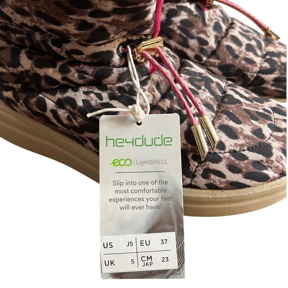 Hey Dude Girls Margot Eco Boots Leopard‎ Print Size 5 Youth NWT